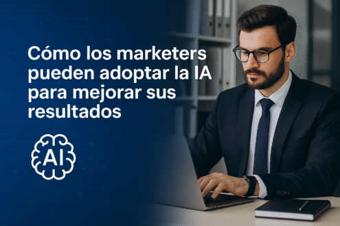 Hombre profesional trabajando con IA en laptop para mejorar su estrategia de marketing digital